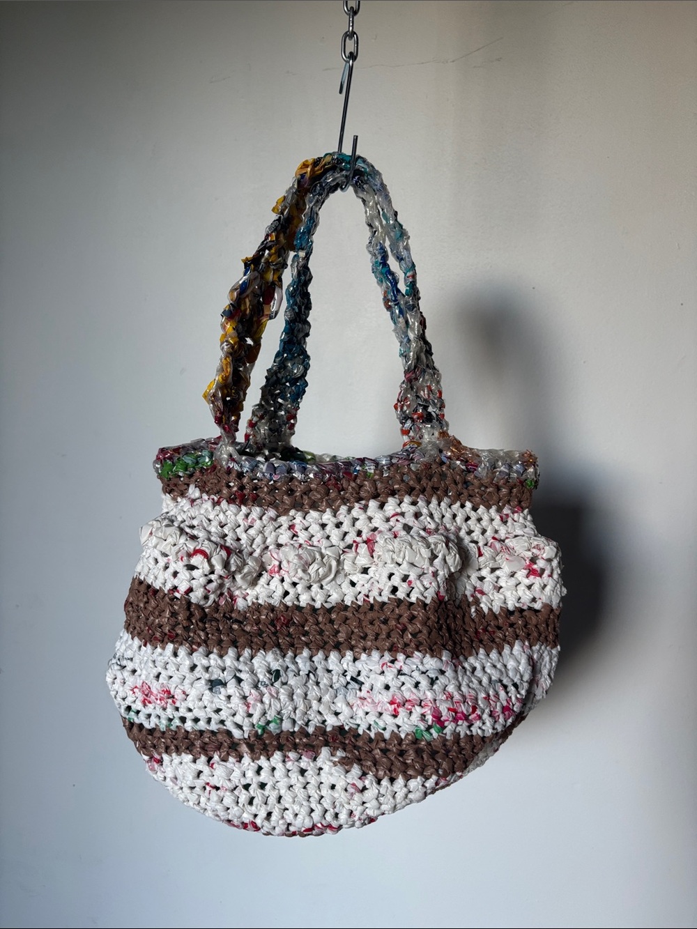 Handcrafted Plarn (plastic yarn) Crochet Satchel Tote from Etsy NWOT